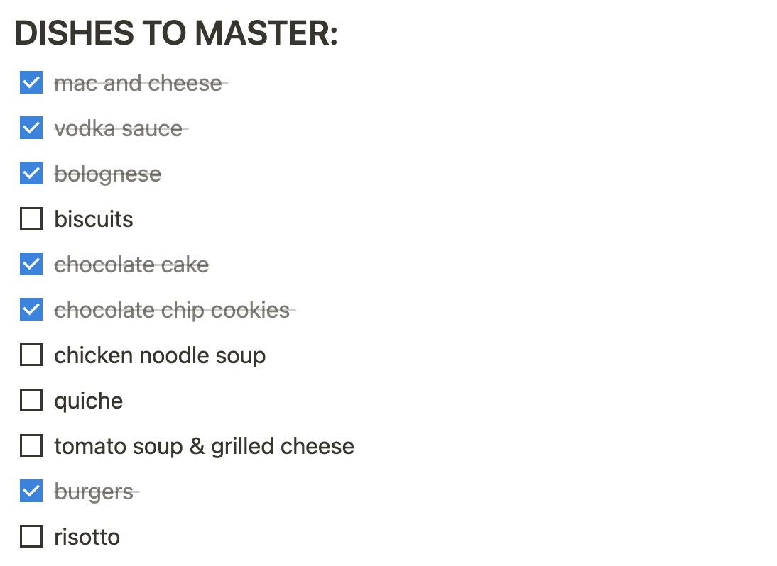 lists everyone should have in their 20s - recipes to master on notion